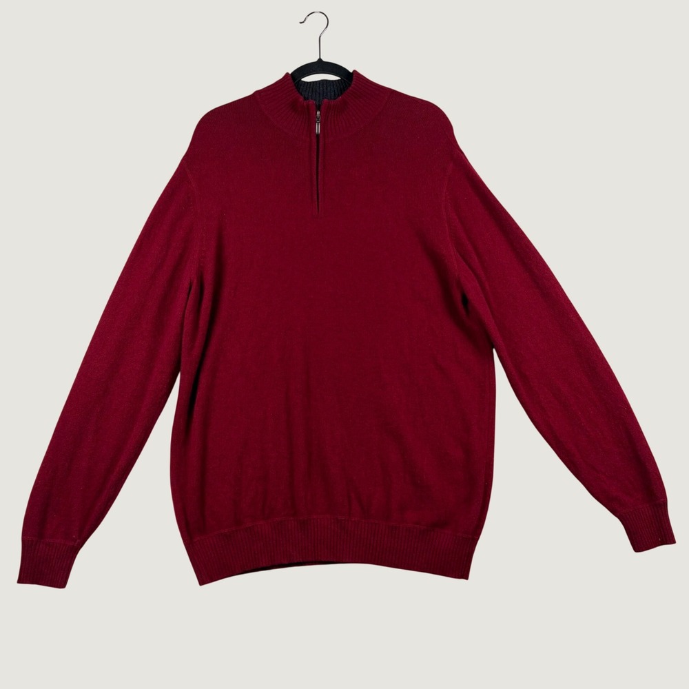LL Bean 1/4 Zip Sweater Mens 100% Cashmere Mock Neck XL Red Preppy Old Money